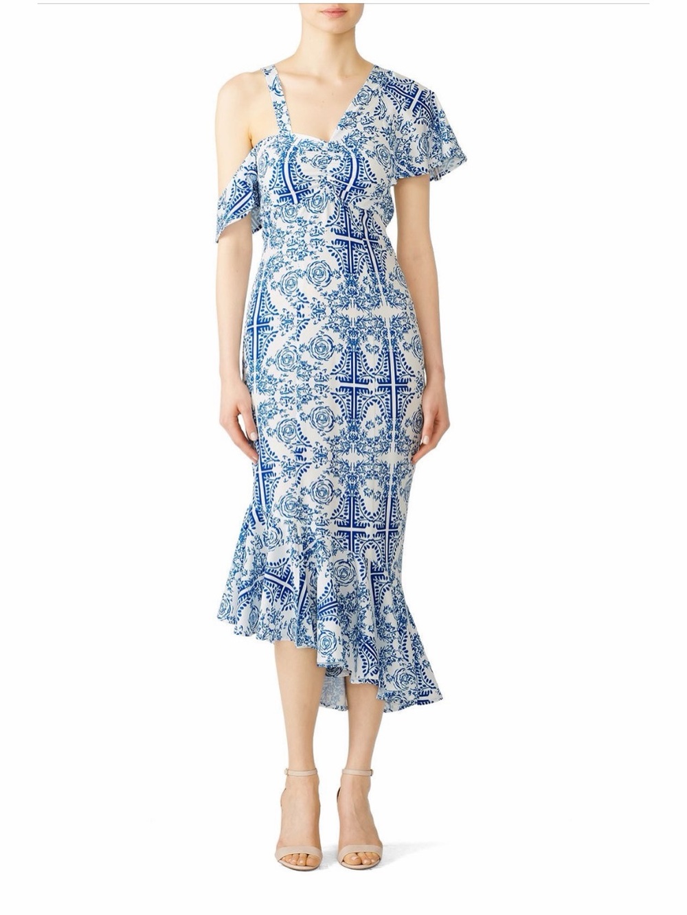Viva Aviva~Blue Tile Tavi Midi Dress with Ruffle Hem~Size 4~$375~
